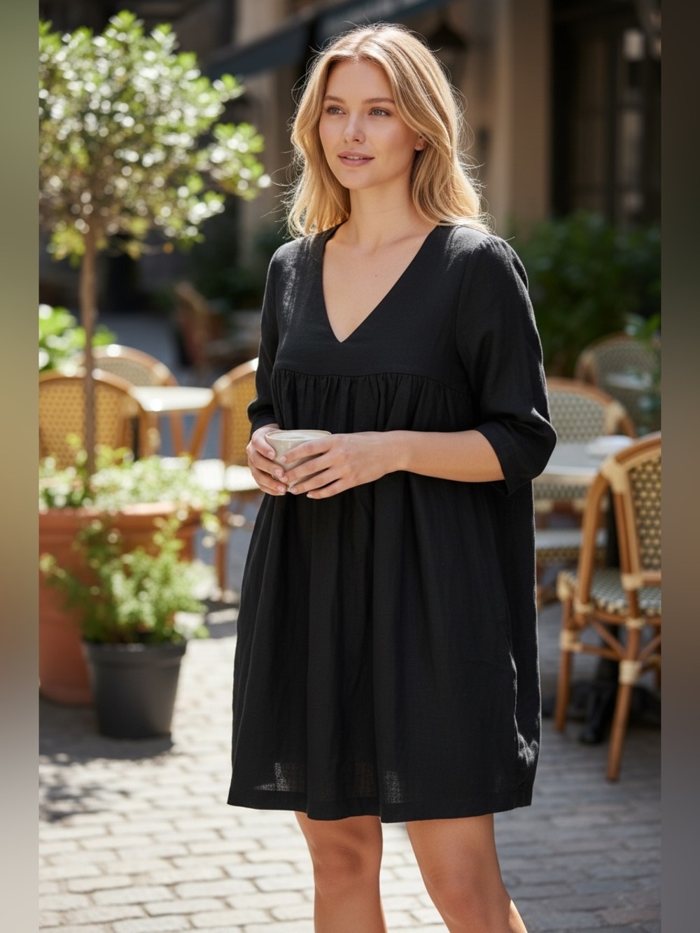 Offon Linen Mini Dress Black